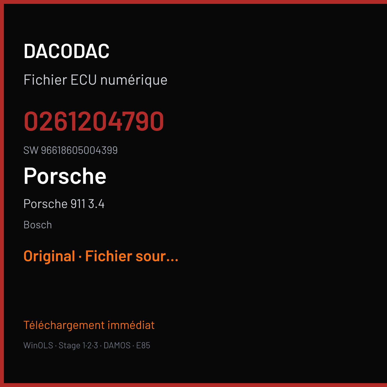 Porsche 911 3.4 300 ch — Bosch — 0261204790 · 96618605004399 — Original