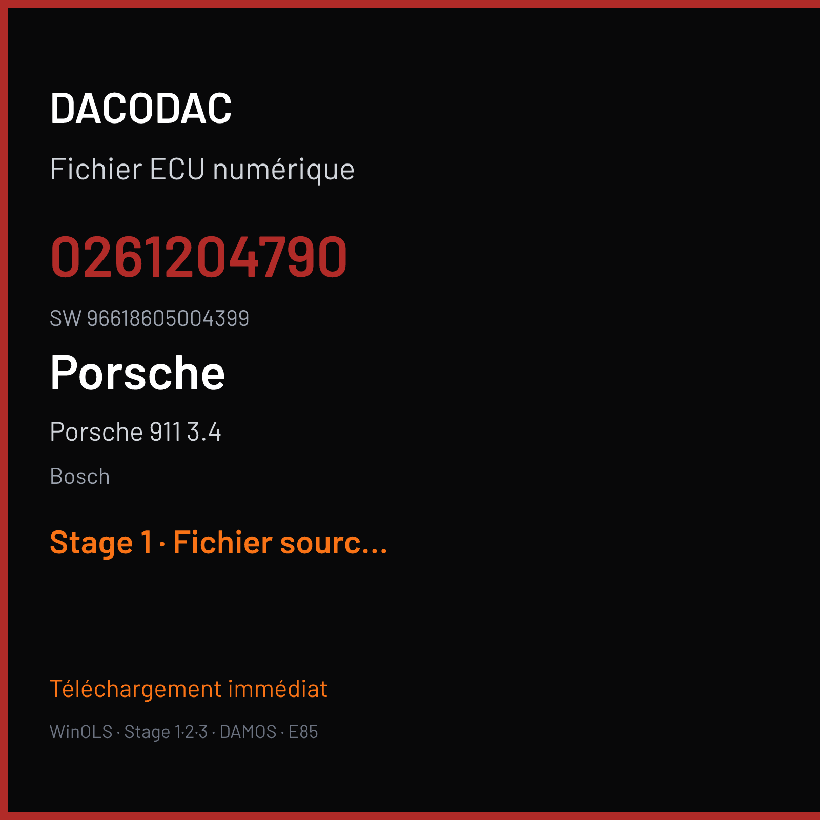 Porsche 911 3.4 300 ch — Bosch — 0261204790 · 96618605004399 — Stage 1