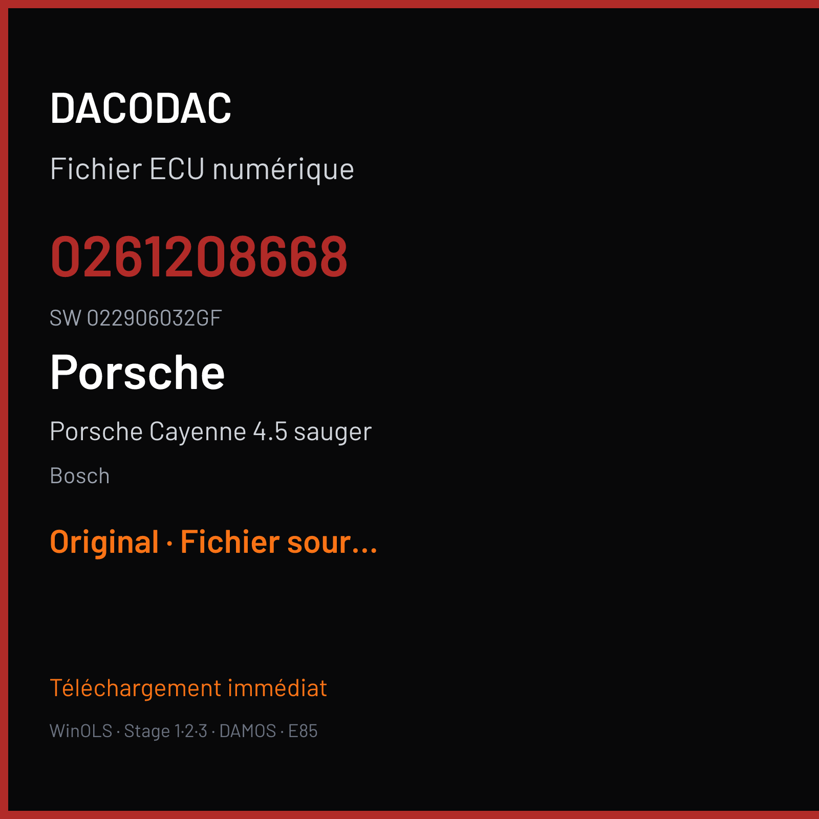 Porsche Cayenne 4.5 sauger — Bosch — 0261208668 · 022906032GF — Original