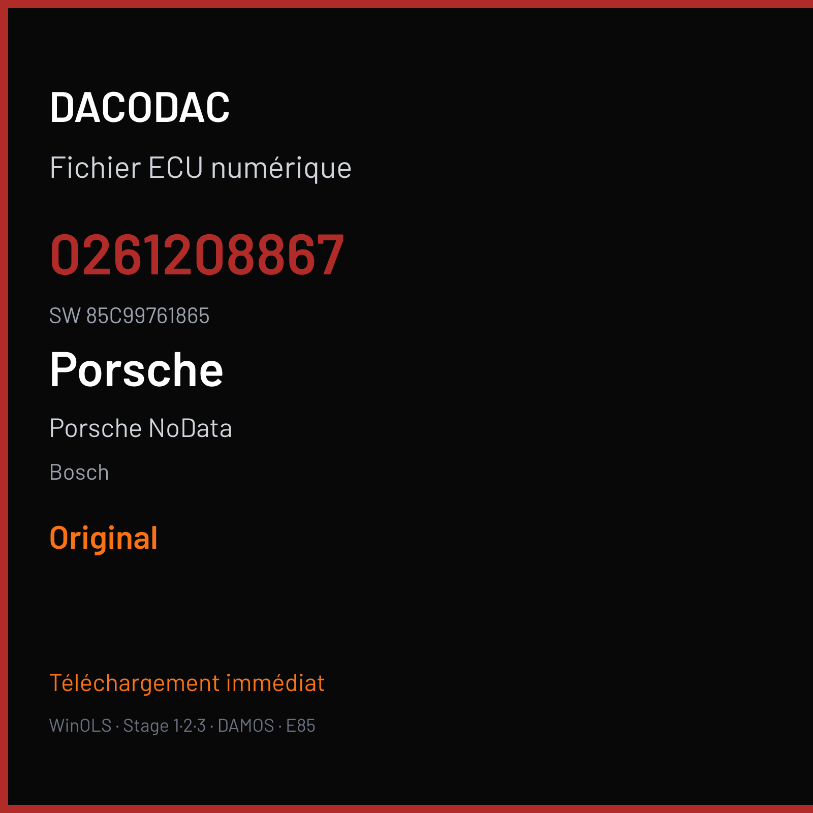 Porsche NoData 480 ch (2007) — Bosch — 0261208867 · 85C99761865 · S14693 NoData — Original