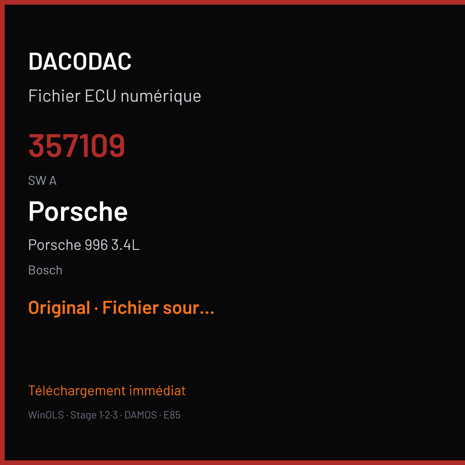 Porsche 996 3.4L (2001) — Bosch — 357109 · A — Original