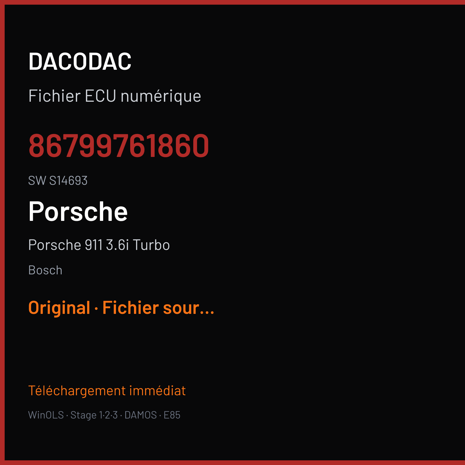 Porsche 911 3.6i Turbo (2006) — Bosch — 86799761860 · S14693 — Original