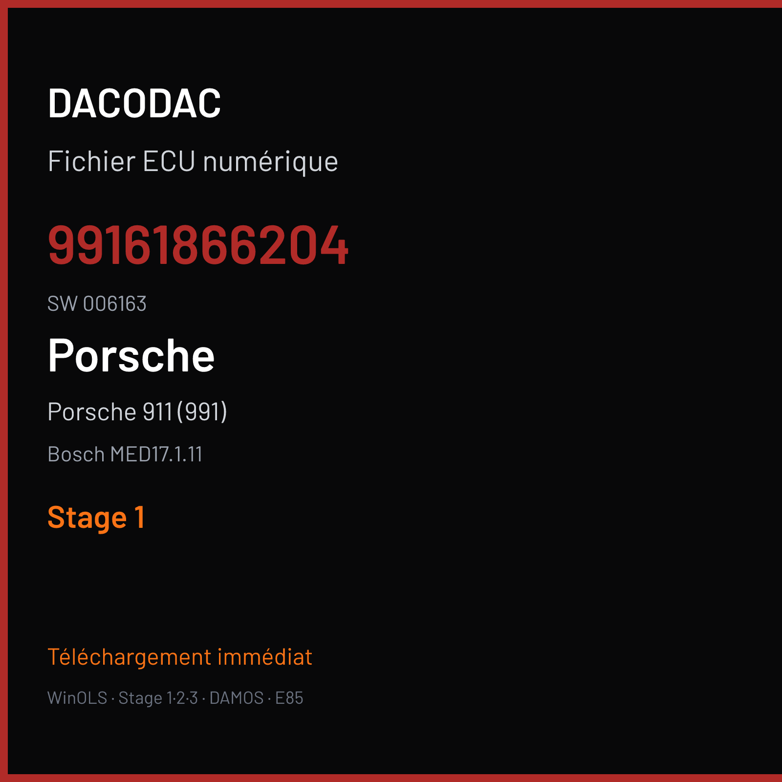 Porsche 911 (991) (2016) — Bosch MED17.1.11 — 99161866204 · 006163 — Stage 1