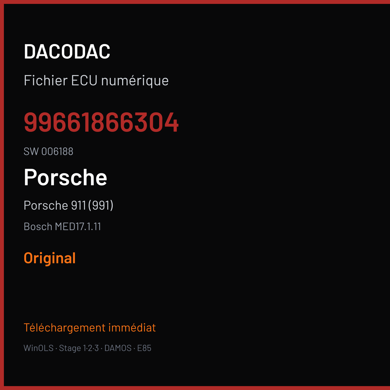 Porsche 911 (991) (2016) — Bosch MED17.1.11 — 99661866304 · 006188 — Original