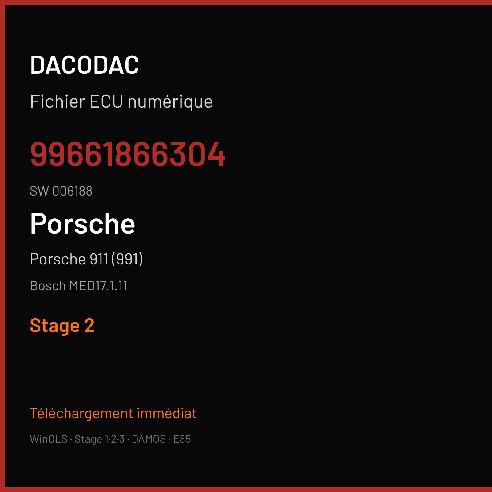Porsche 911 (991) (2016) — Bosch MED17.1.11 — 99661866304 · 006188 — Stage 2