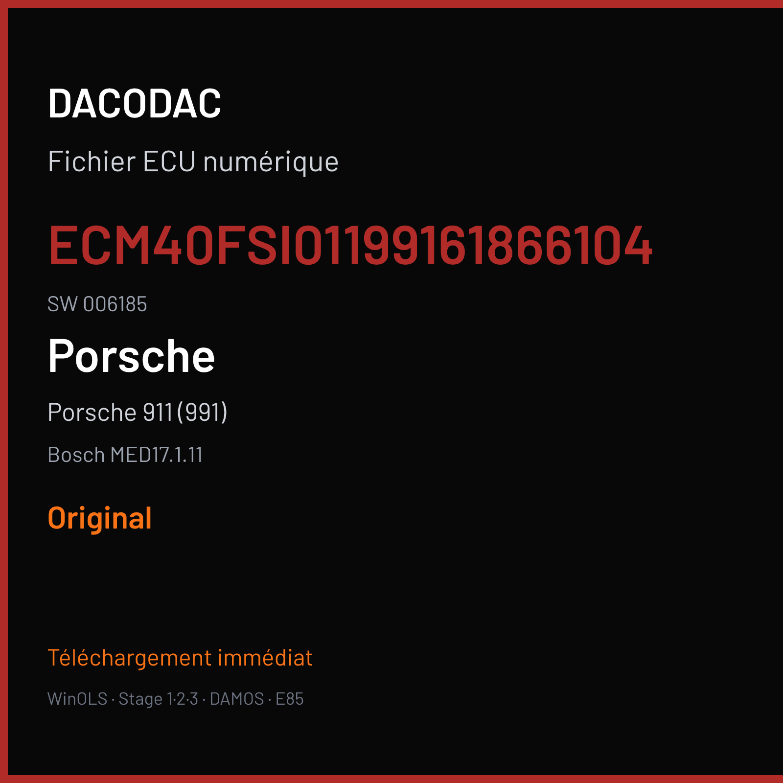 Porsche 911 (991) (2017) — Bosch MED17.1.11 — ECM40FSI01199161866104 · 006185 — Original