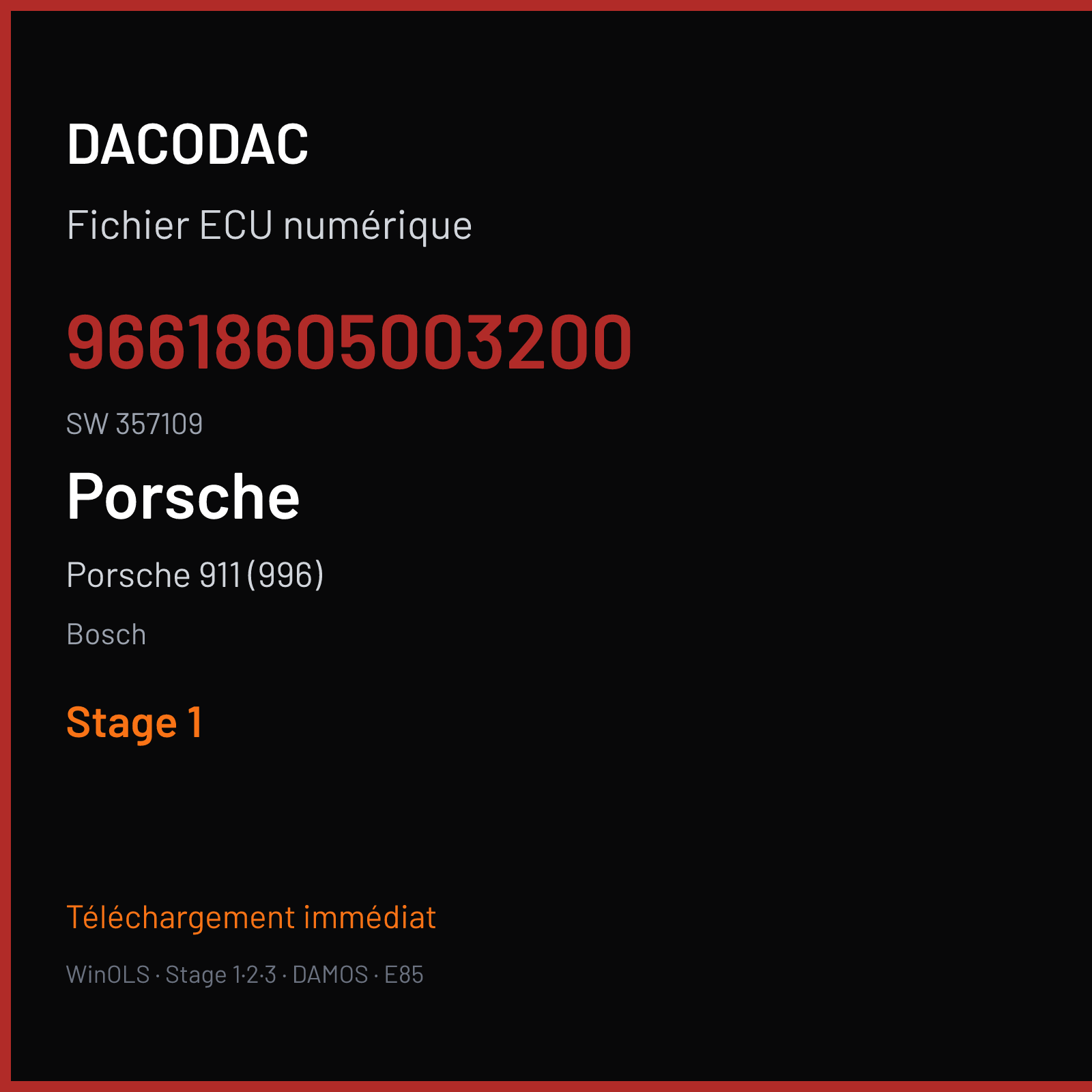 Porsche 911 (996) (2000) — Bosch — 96618605003200 · 357109 — Stage 1