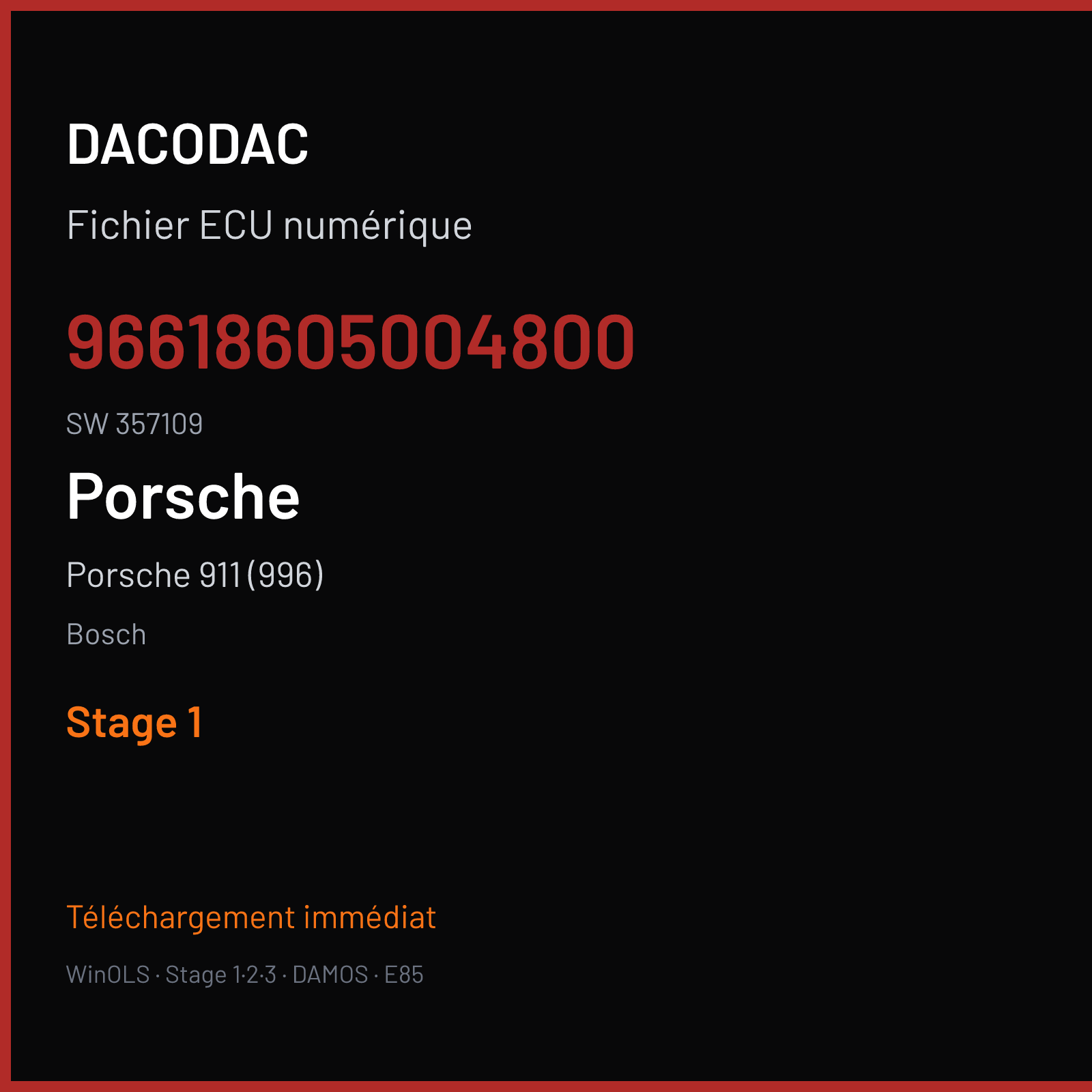 Porsche 911 (996) (2001) — Bosch — 96618605004800 · 357109 — Stage 1