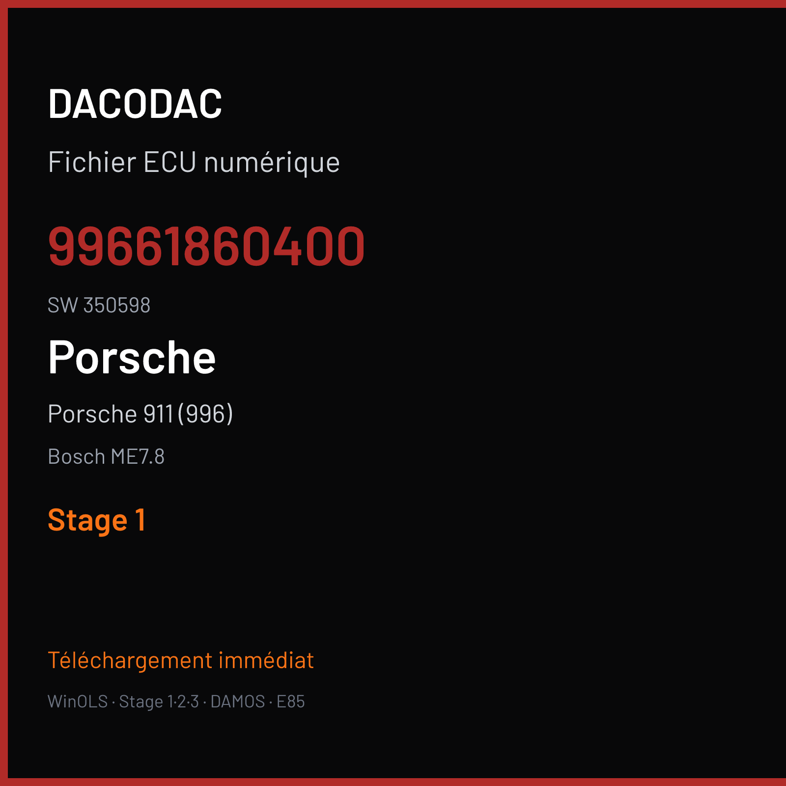 Porsche 911 (996) (2002) — Bosch ME7.8 — 99661860400 · 350598 — Stage 1