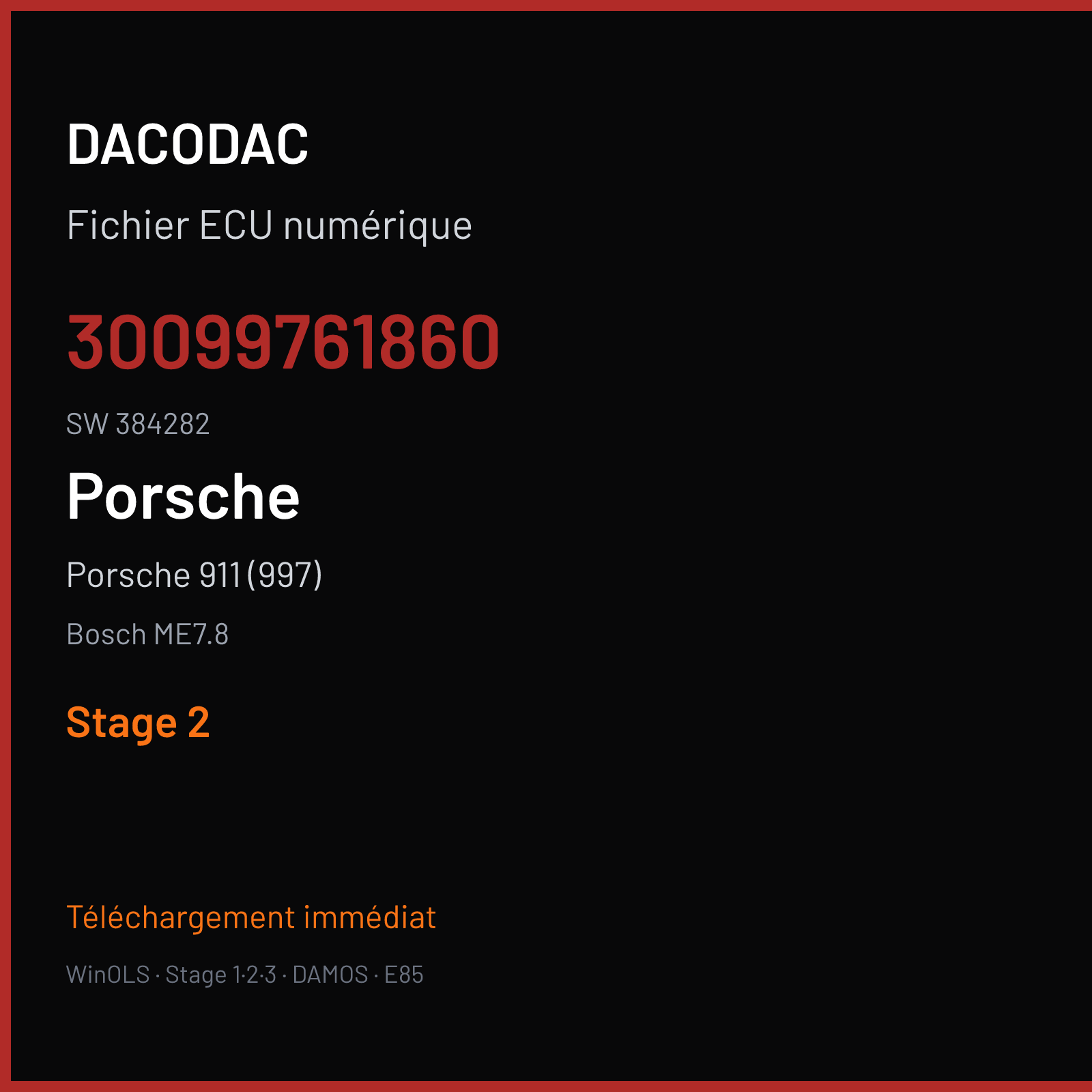 Porsche 911 (997) (2008) — Bosch ME7.8 — 30099761860 · 384282 — Stage 2