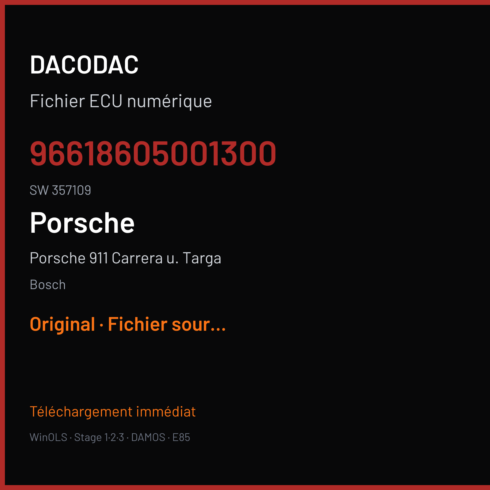Porsche 911 Carrera u. Targa (2000) — Bosch — 96618605001300 · 357109 — Original