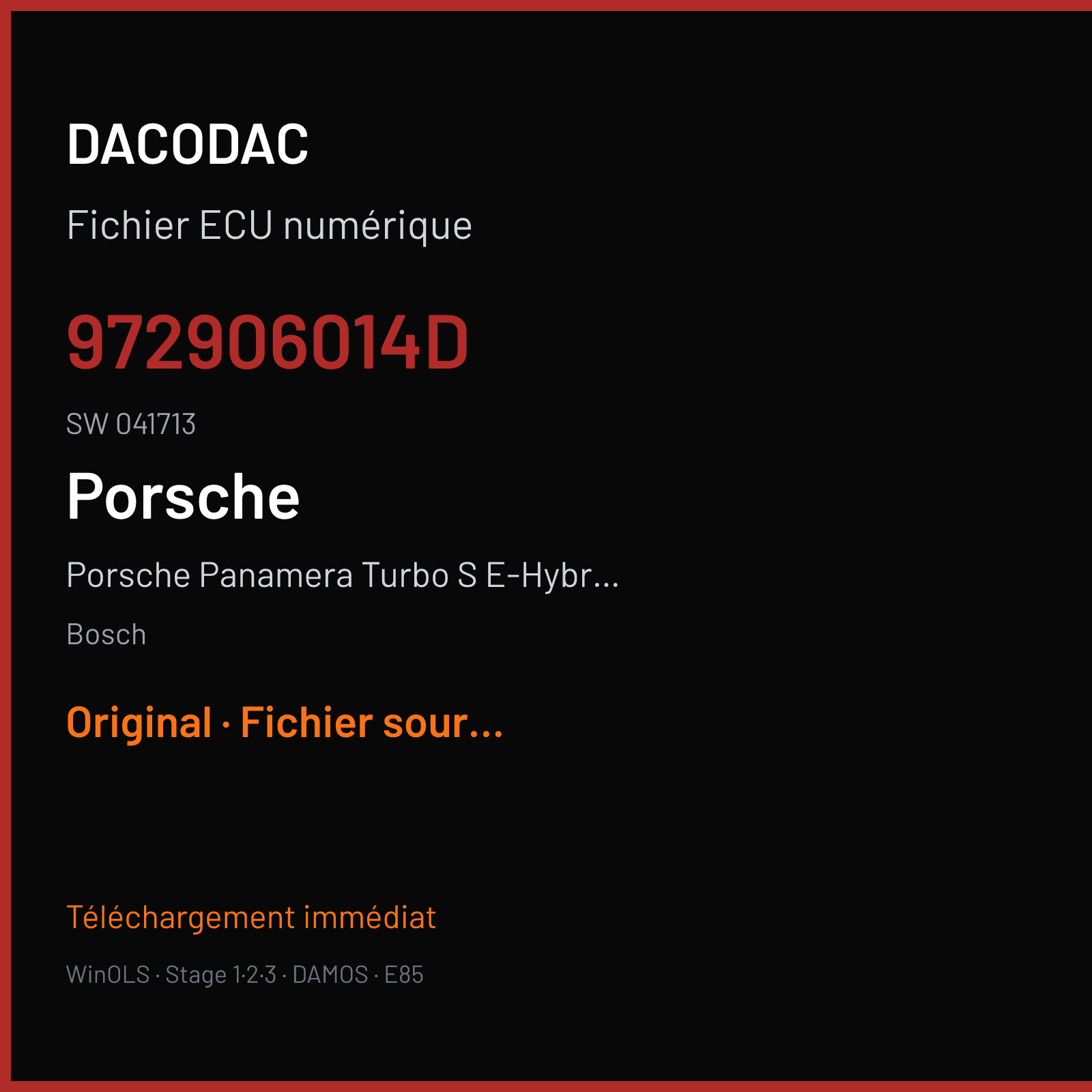 Porsche Panamera Turbo S E-Hybrid (2018) — Bosch — 972906014D · 041713 — Original