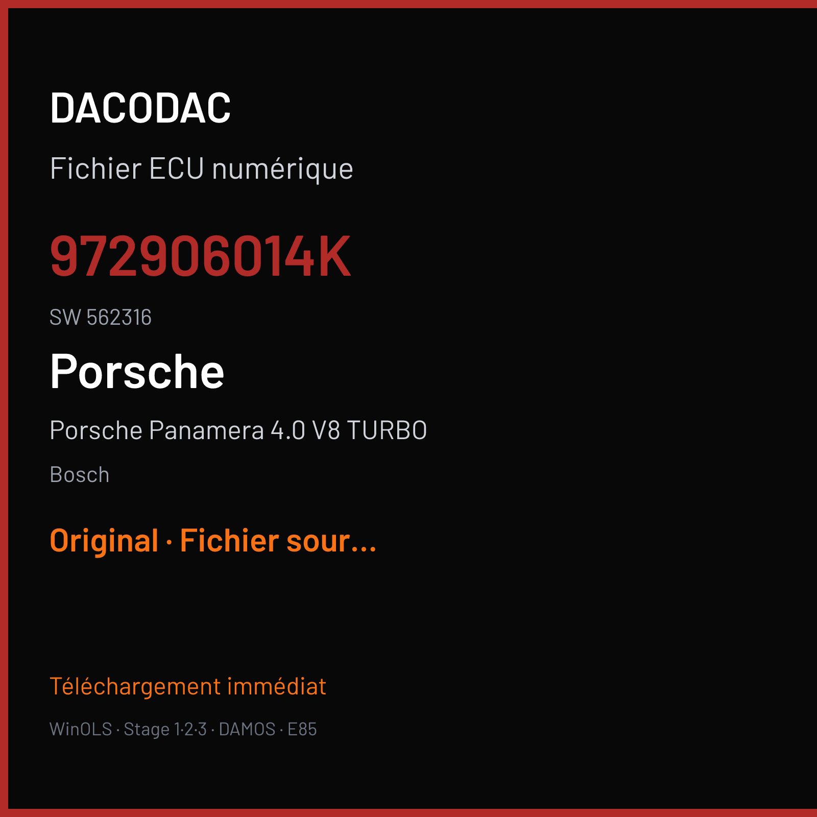 Porsche Panamera 4.0 V8 TURBO (2019) — Bosch — 972906014K · 562316 — Original