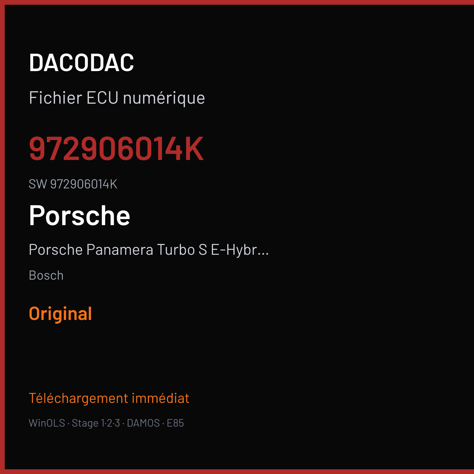 Porsche Panamera Turbo S E-Hybrid 680 ch (2019) — Bosch — 972906014K · 972906014K · 562316 — Original
