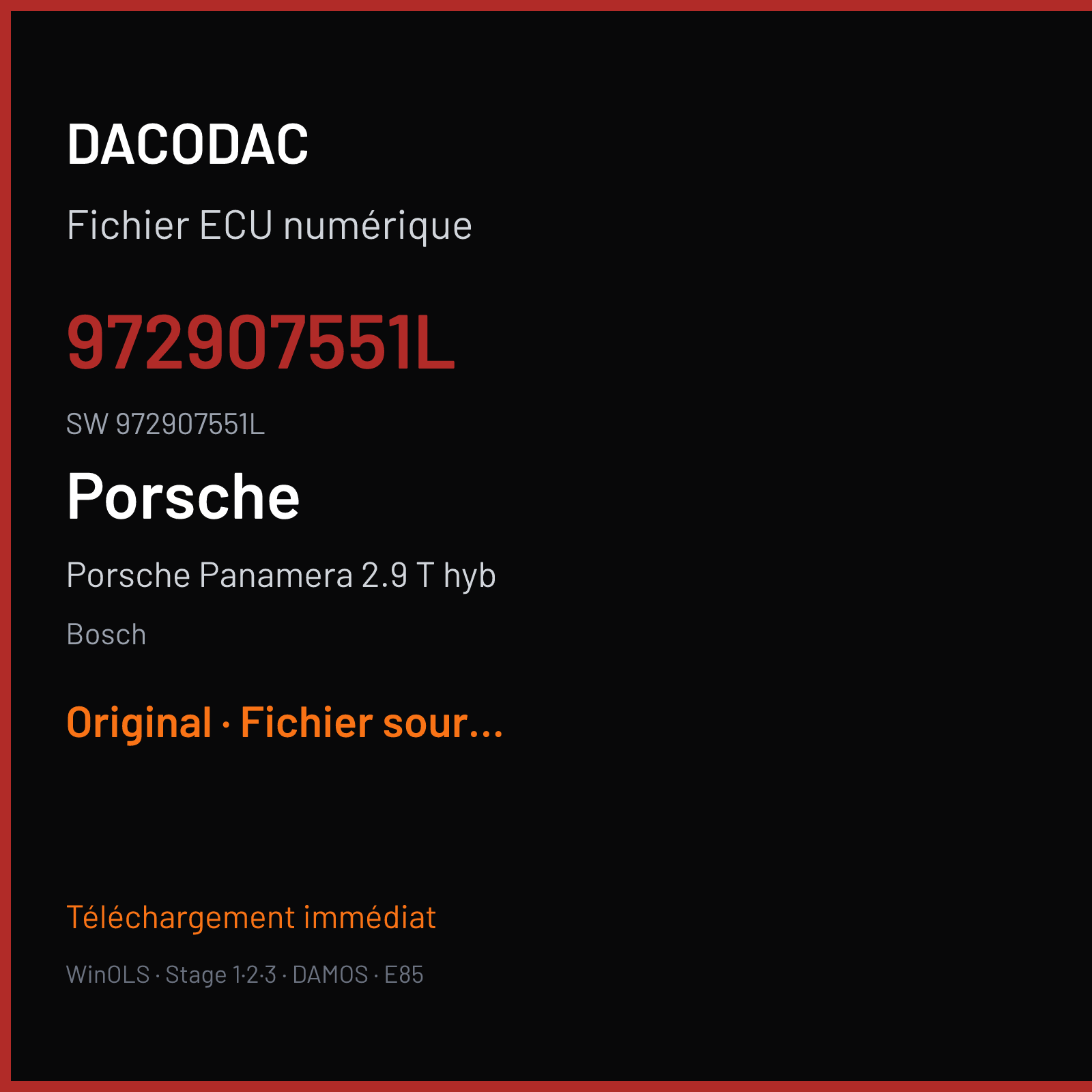 Porsche Panamera 2.9 T hyb 462 ch — Bosch — 972907551L · 972907551L · 051014 — Original
