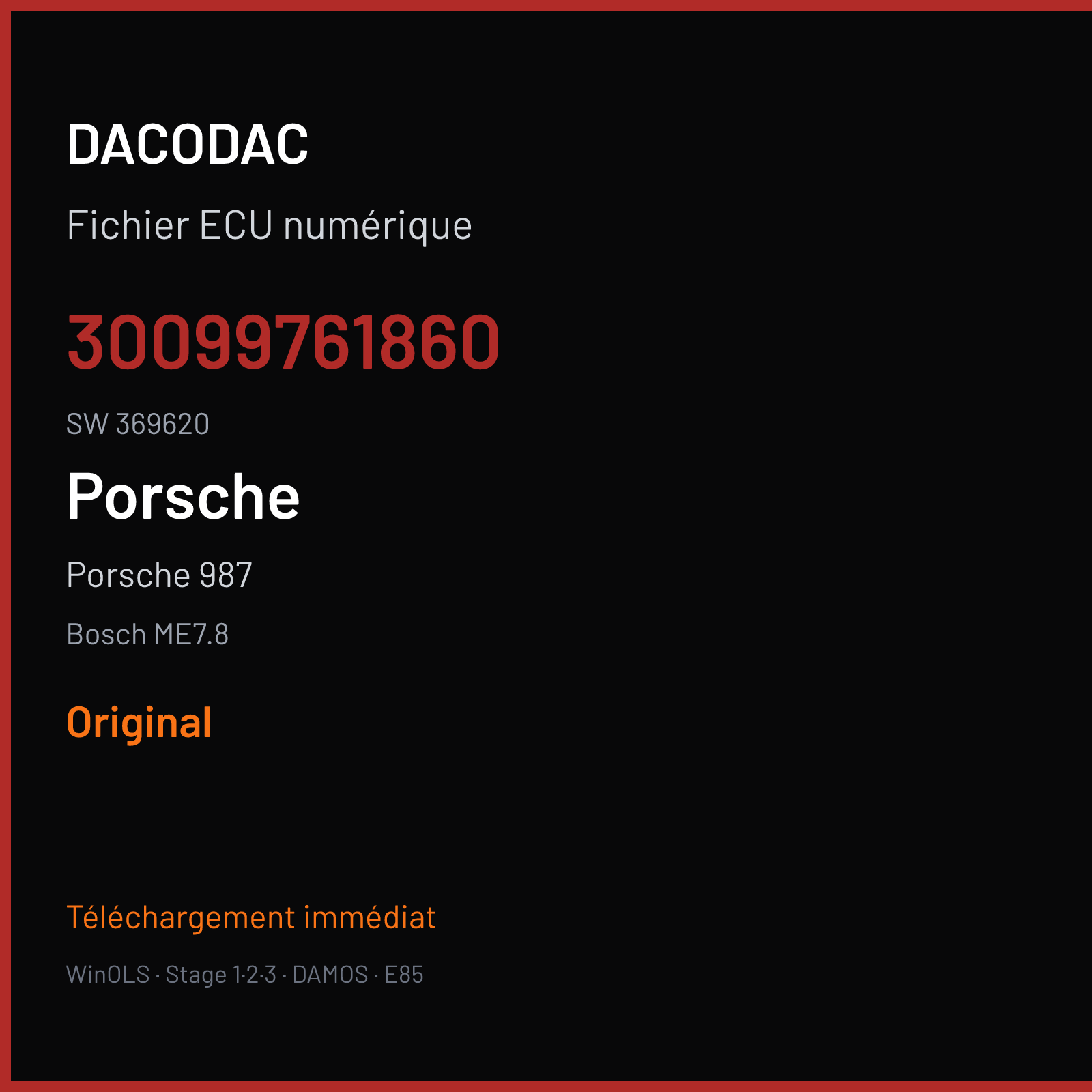 Porsche 987 (2007) — Bosch ME7.8 — 30099761860 · 369620 — Original
