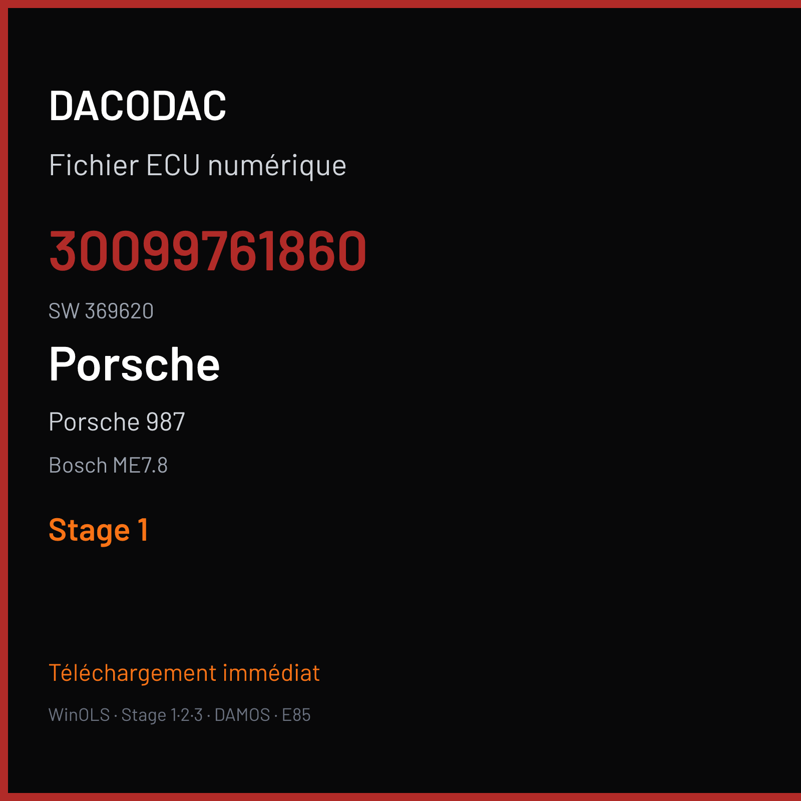 Porsche 987 (2007) — Bosch ME7.8 — 30099761860 · 369620 — Stage 1