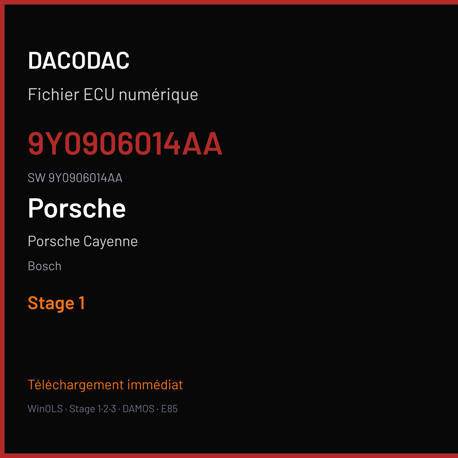 Porsche Cayenne 460 ch — Bosch — 9Y0906014AA · 9Y0906014AA · 060978 — Stage 1