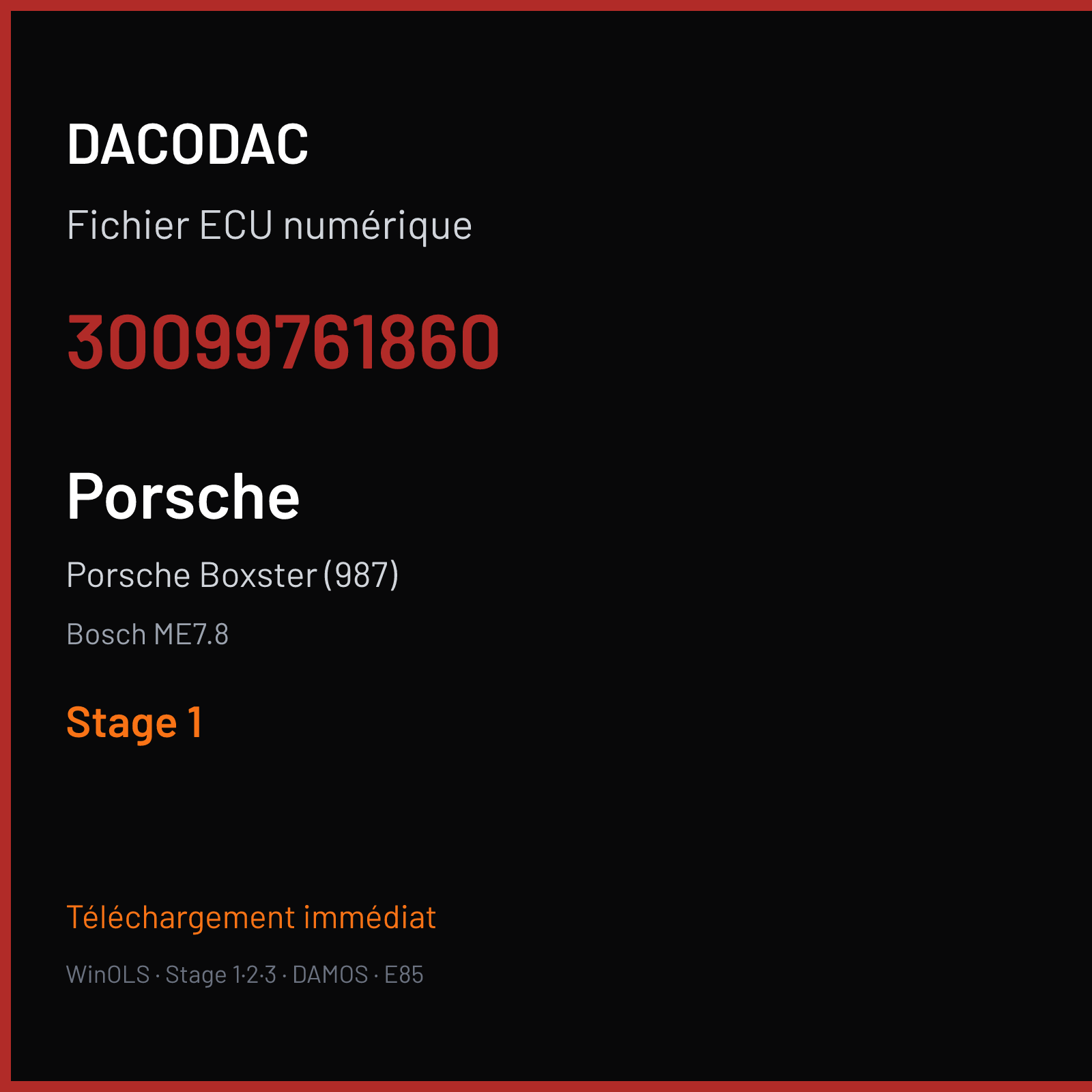 Porsche Boxster (987) (2005) — Bosch ME7.8 — 30099761860 — Stage 1