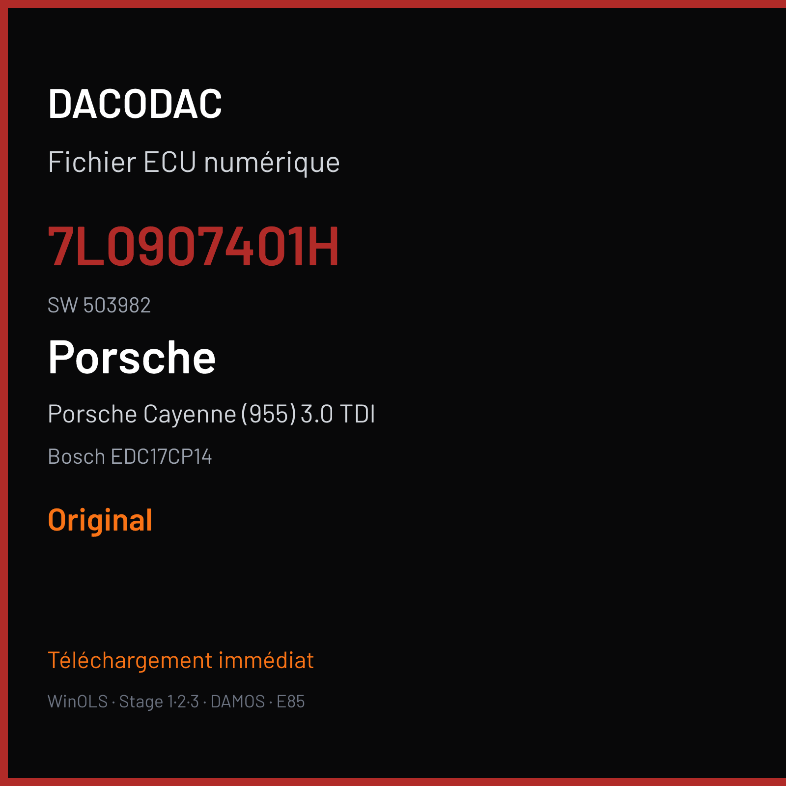 Porsche Cayenne (955) 3.0 TDI (2010) — Bosch EDC17CP14 — 7L0907401H · 503982 — Original