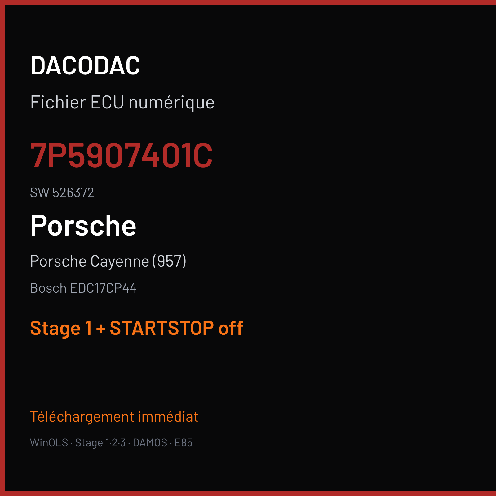 Porsche Cayenne (957) — Bosch EDC17CP44 — 7P5907401C · 526372 — Stage 1 + STARTSTOP off