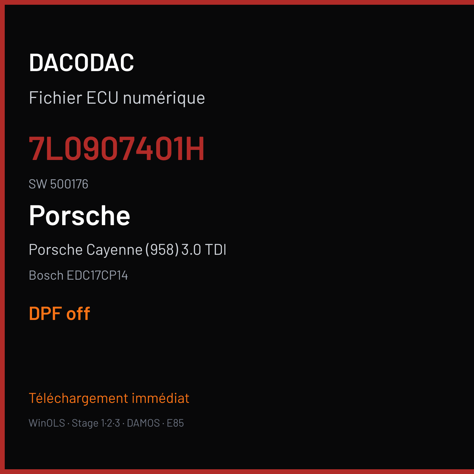 Porsche Cayenne (958) 3.0 TDI (2010) — Bosch EDC17CP14 — 7L0907401H · 500176 — DPF off