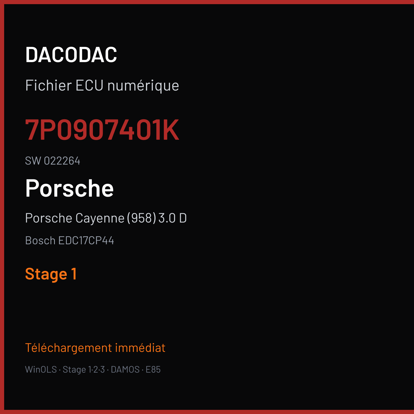 Porsche Cayenne (958) 3.0 D — Bosch EDC17CP44 — 7P0907401K · 022264 — Stage 1
