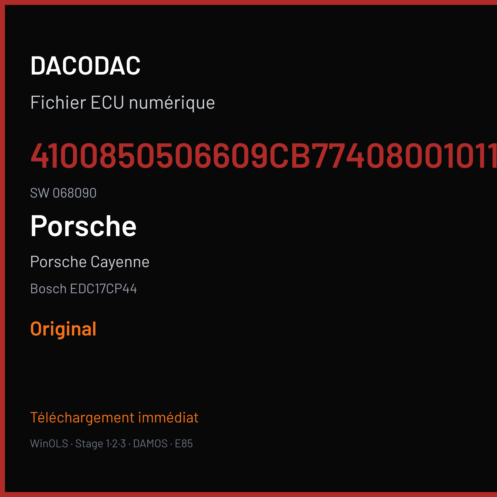 Porsche Cayenne (2016) — Bosch EDC17CP44 — 4100850506609CB7740800101110FF00 · 068090 — Original