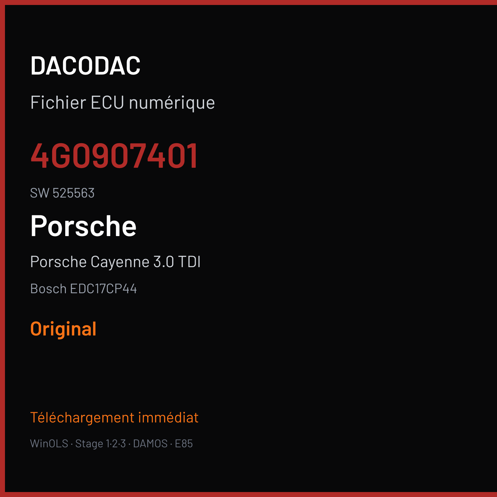 Porsche Cayenne 3.0 TDI (2013) — Bosch EDC17CP44 — 4G0907401 · 525563 — Original