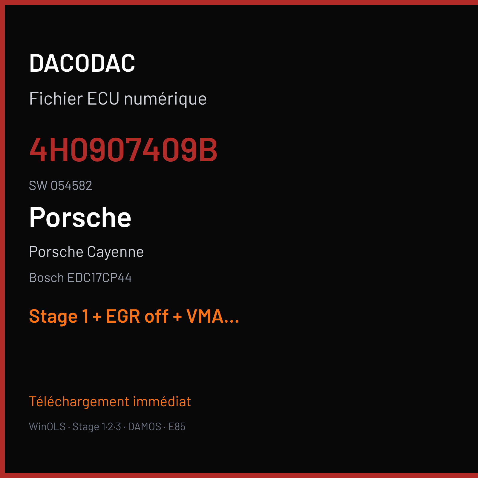 Porsche Cayenne 4.2 TDI — Bosch EDC17CP44 — 4H0907409B · 054582 — Stage 1 + EGR off + VMAX off