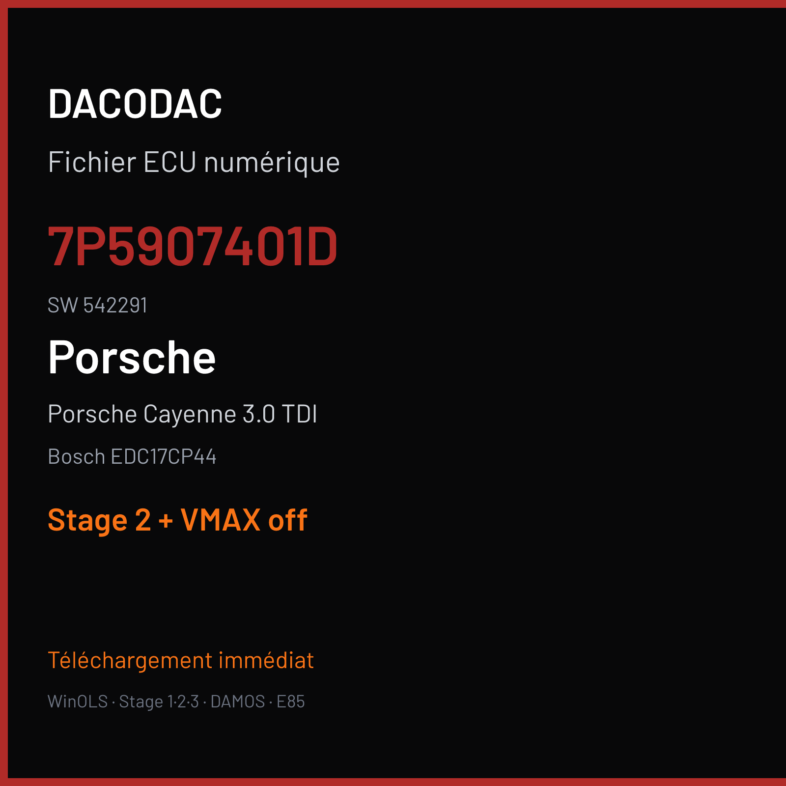 Porsche Cayenne 3.0 TDI (2013) — Bosch EDC17CP44 — 7P5907401D · 542291 — Stage 2 + VMAX off