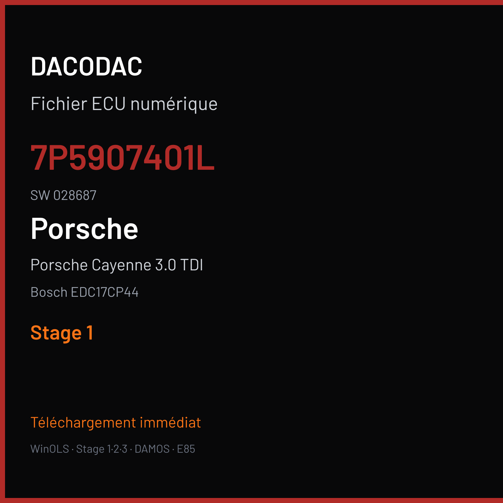 Porsche Cayenne 3.0 TDI (2015) — Bosch EDC17CP44 — 7P5907401L · 028687 — Stage 1