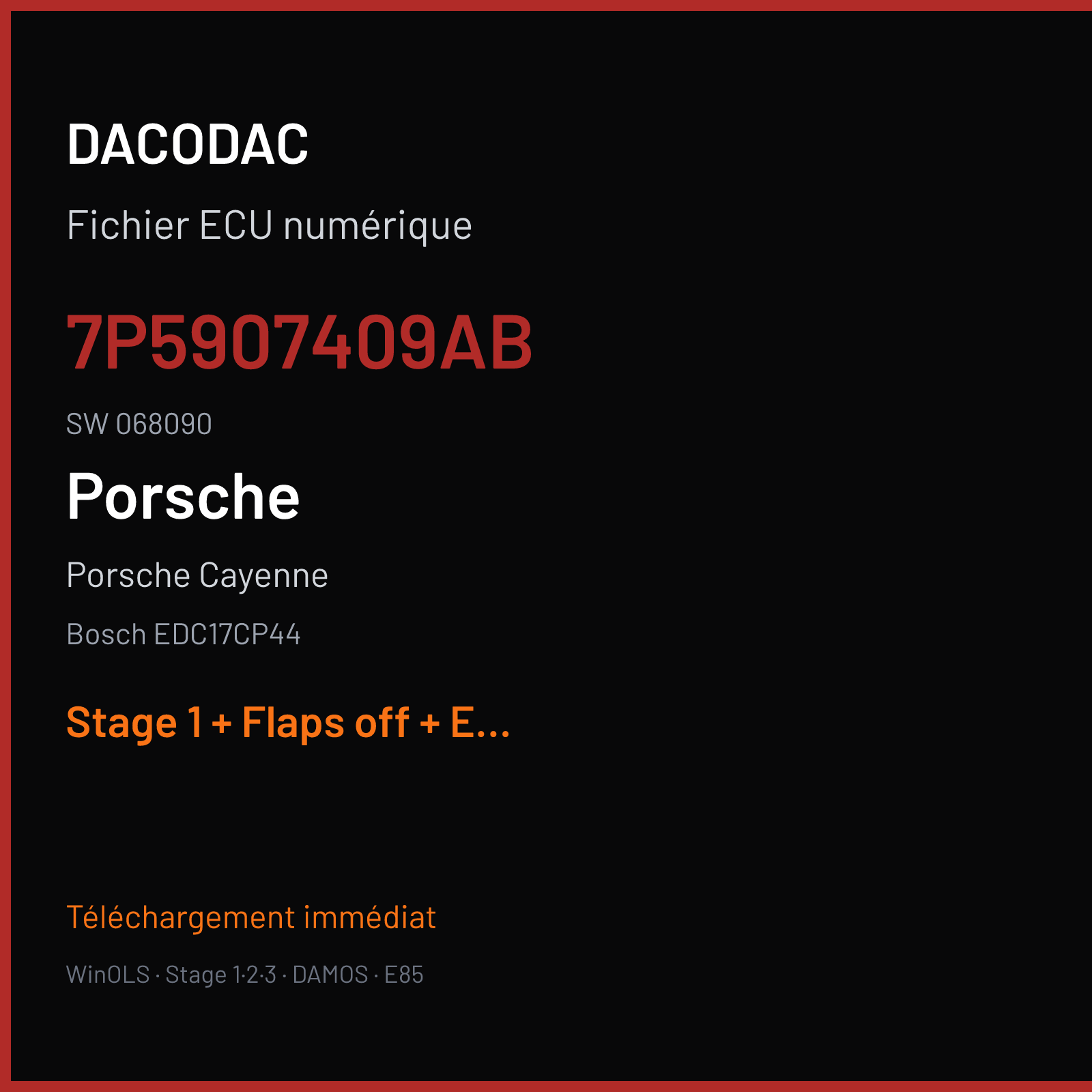 Porsche Cayenne (2016) — Bosch EDC17CP44 — 7P5907409AB · 068090 — Stage 1 + Flaps off + EGR off + VMAX off