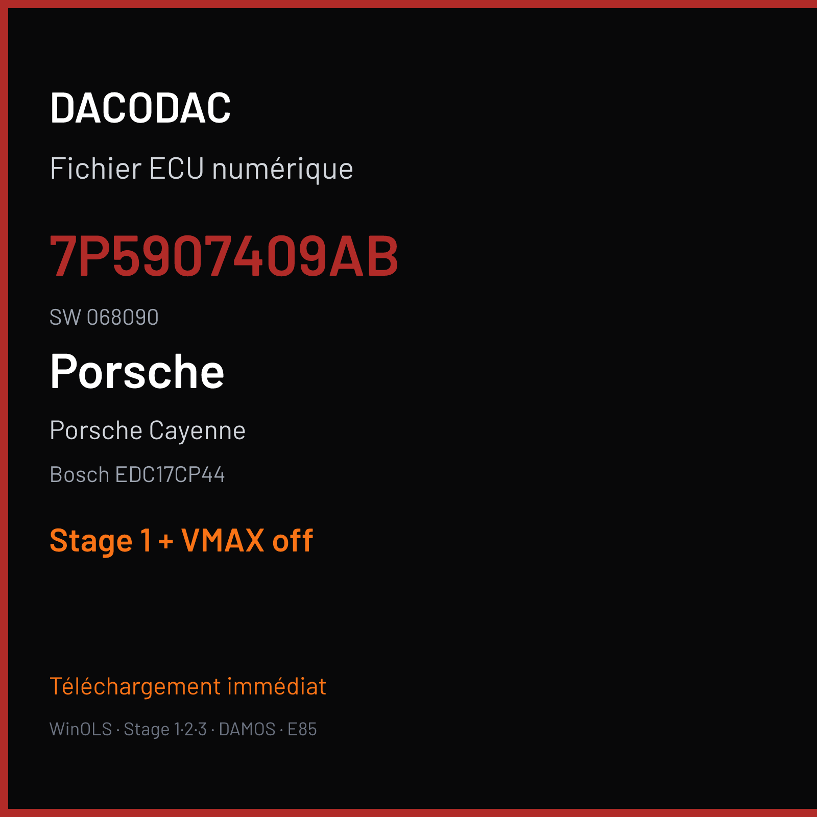 Porsche Cayenne (2016) — Bosch EDC17CP44 — 7P5907409AB · 068090 — Stage 1 + VMAX off