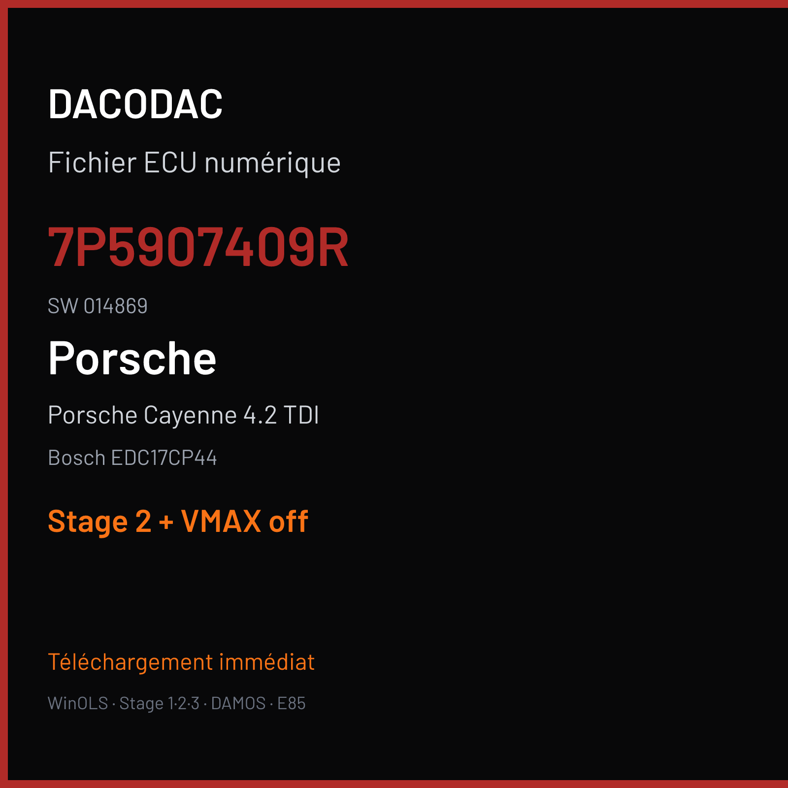 Porsche Cayenne 4.2 TDI (2017) — Bosch EDC17CP44 — 7P5907409R · 014869 — Stage 2 + VMAX off