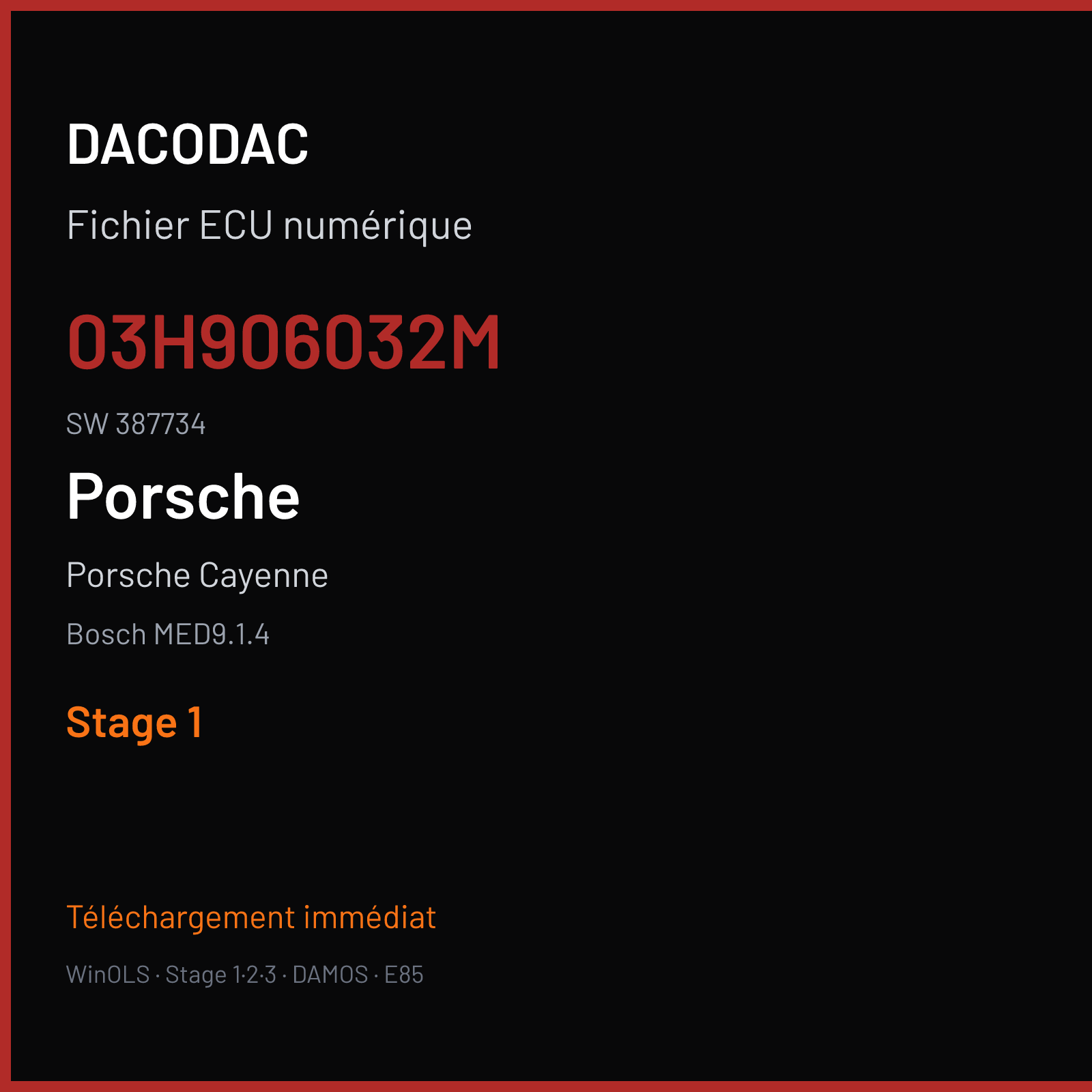 Porsche Cayenne — Bosch MED9.1.4 — 03H906032M · 387734 — Stage 1