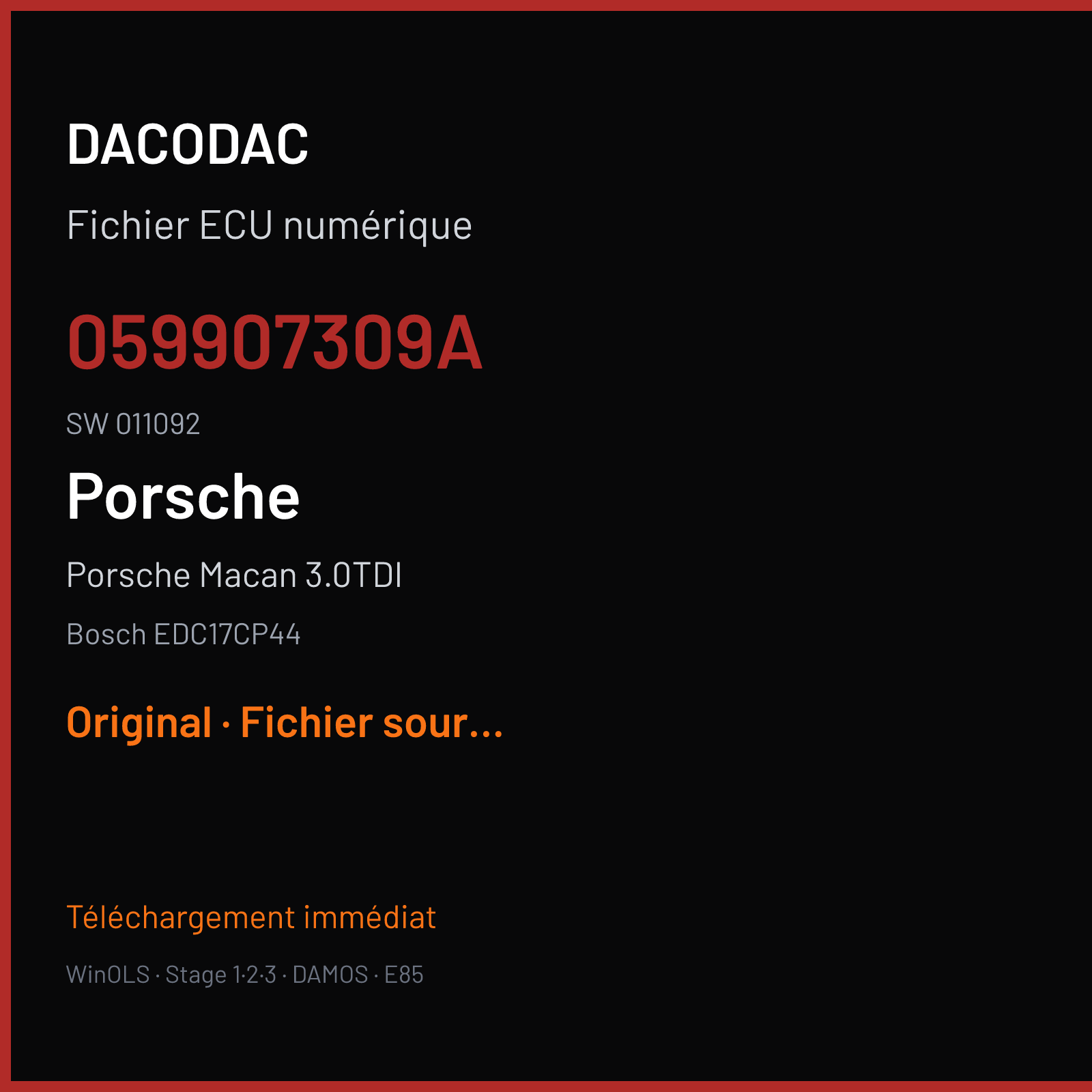 Porsche Macan 3.0TDI (2016) — Bosch EDC17CP44 — 059907309A · 011092 — Original