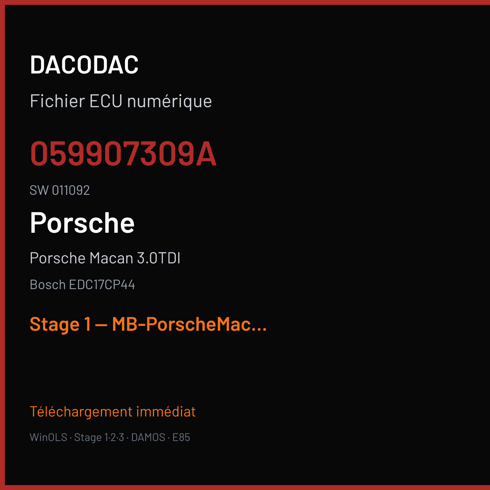 Porsche Macan 3.0TDI (2016) — Bosch EDC17CP44 — 059907309A · 011092 — Stage 1 — MB-PorscheMacan-Stage1