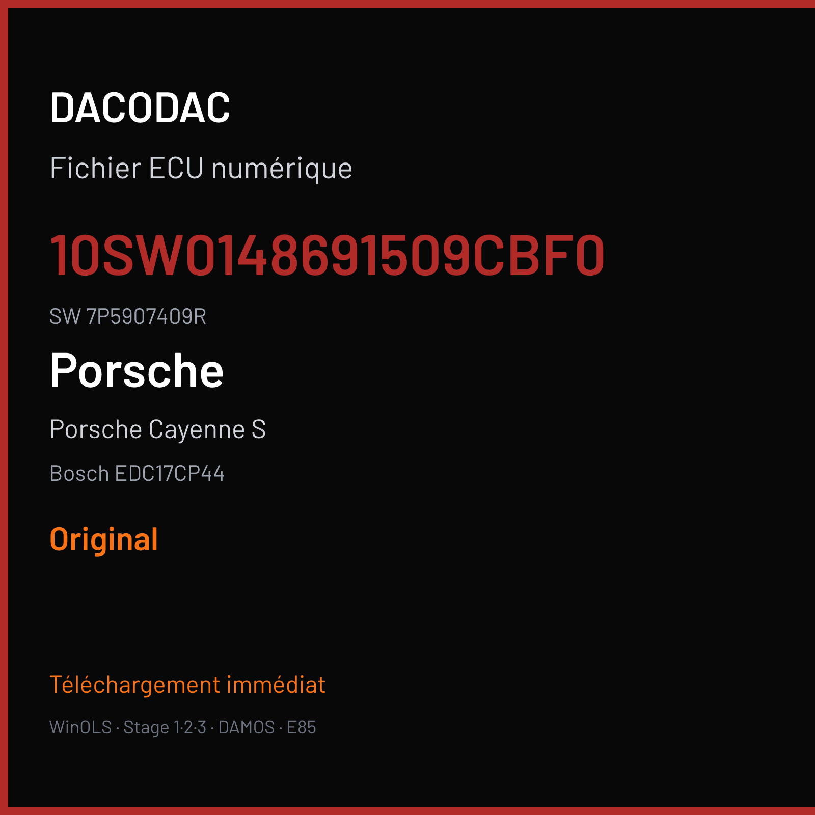 Porsche Cayenne S 380 ch (2016) — Bosch EDC17CP44 — 10SW0148691509CBF0 · 7P5907409R · 014869 — Original