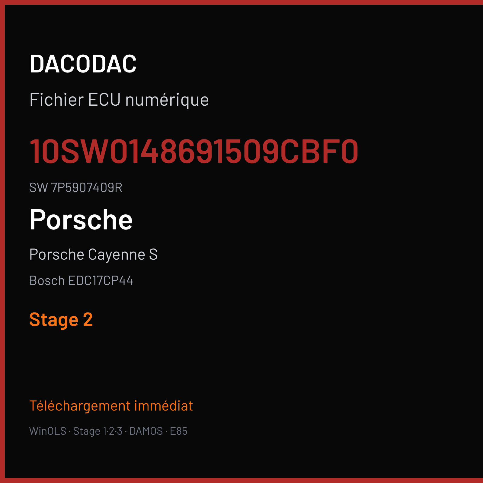 Porsche Cayenne S 380 ch (2016) — Bosch EDC17CP44 — 10SW0148691509CBF0 · 7P5907409R · 014869 — Stage 2