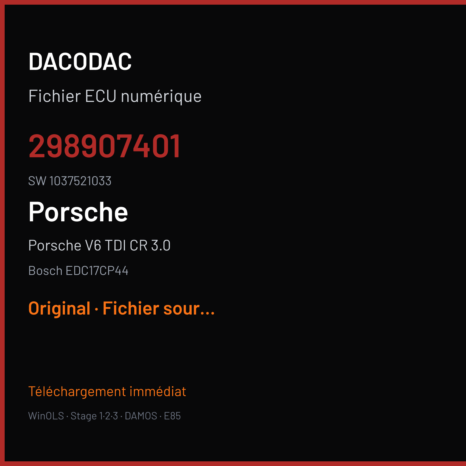 Porsche V6 TDI CR 3.0 (2014) — Bosch EDC17CP44 — 298907401 · 1037521033 — Original