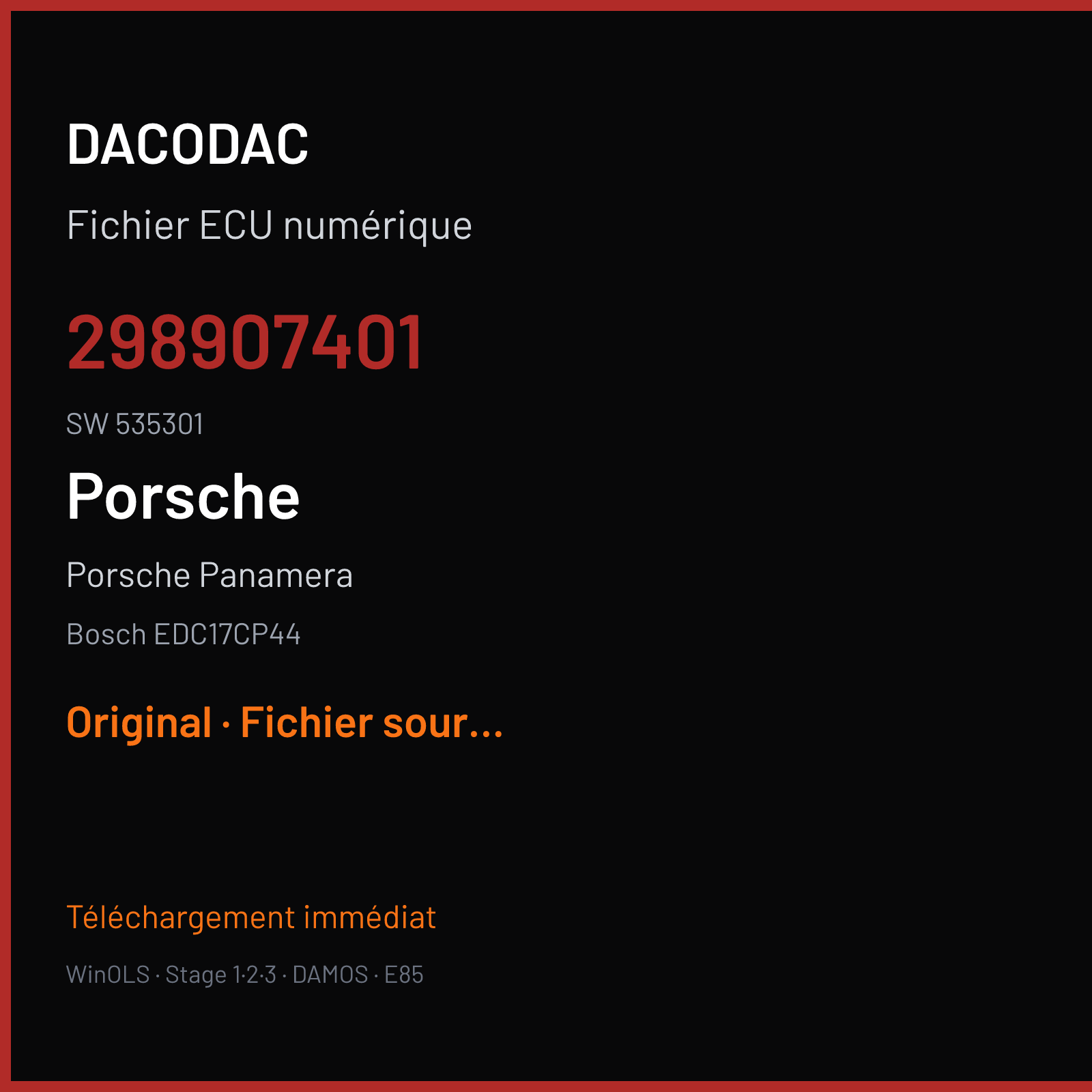 Porsche Panamera (2015) — Bosch EDC17CP44 — 298907401 · 535301 — Original