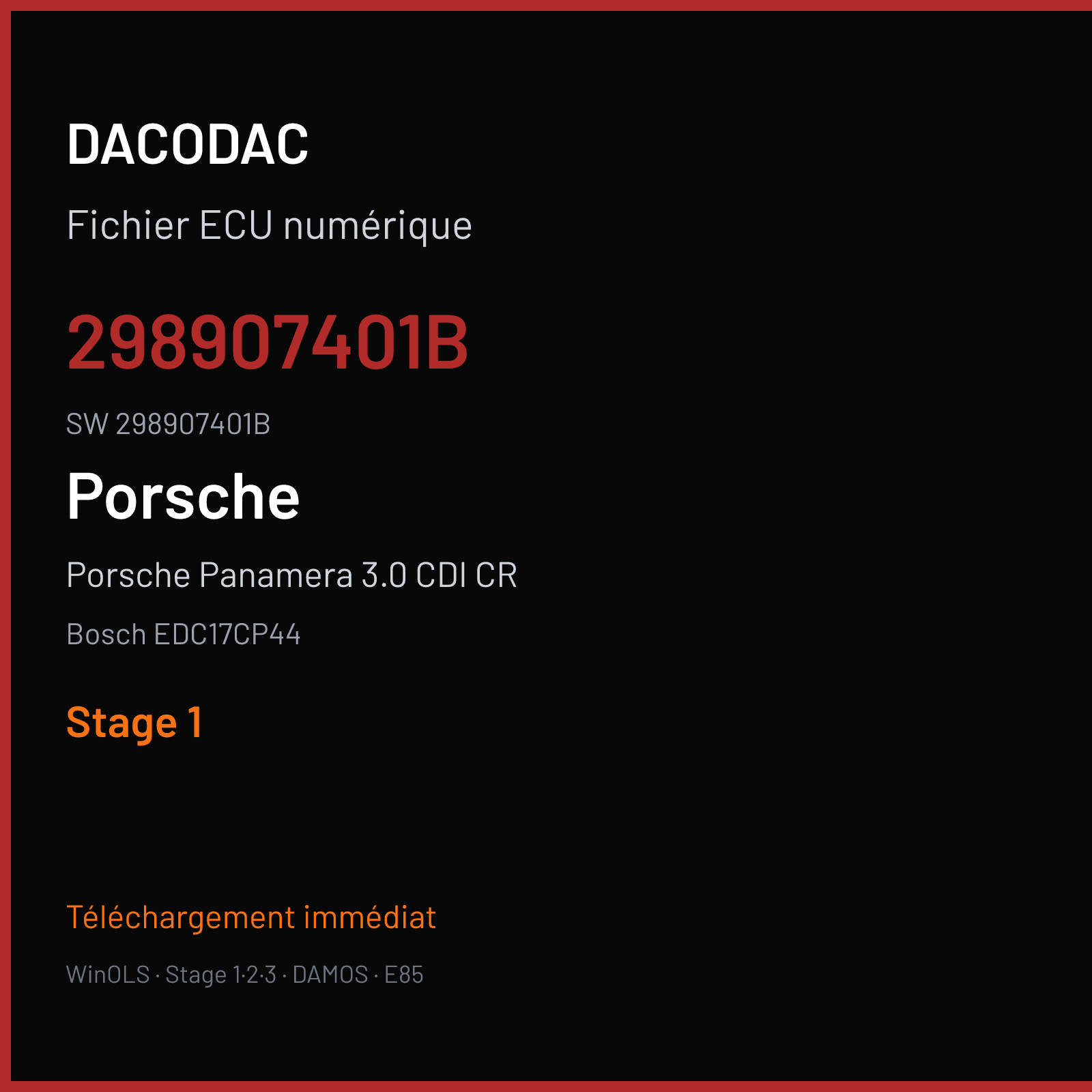 Porsche Panamera 3.0 CDI CR 211 ch (2017) — Bosch EDC17CP44 — 298907401B · 298907401B · 519325 — Stage 1