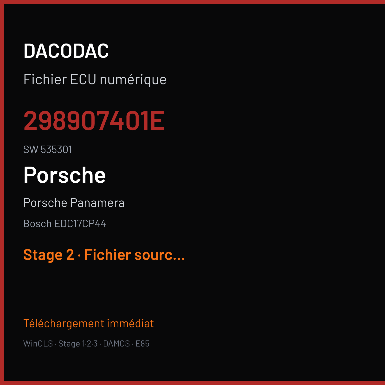 Porsche Panamera (2012) — Bosch EDC17CP44 — 298907401E · 535301 — Stage 2