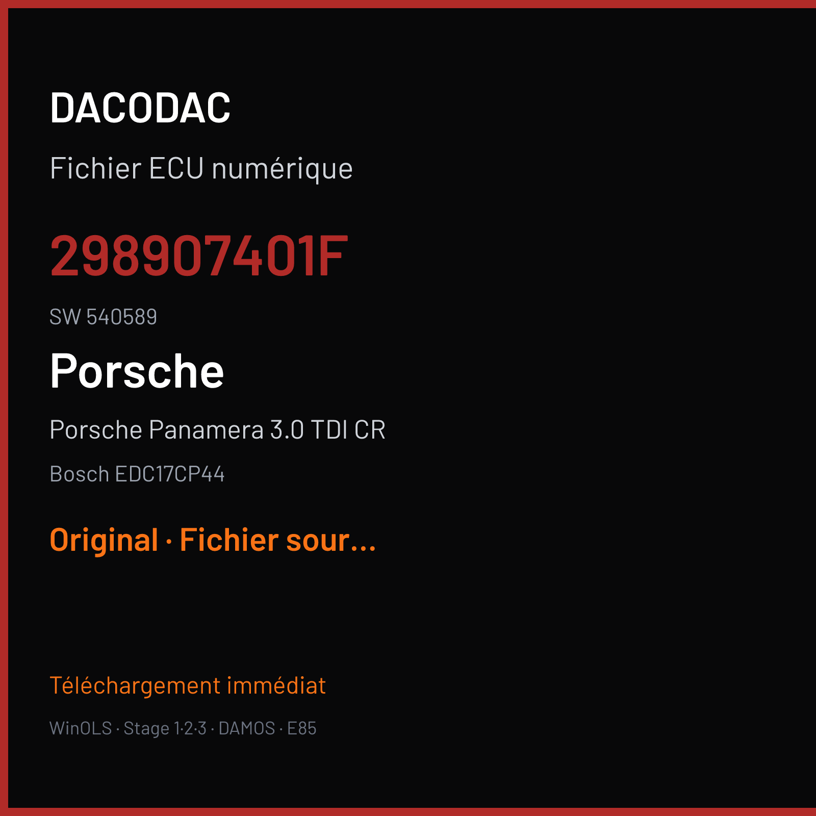 Porsche Panamera 3.0 TDI CR (2014) — Bosch EDC17CP44 — 298907401F · 540589 — Original