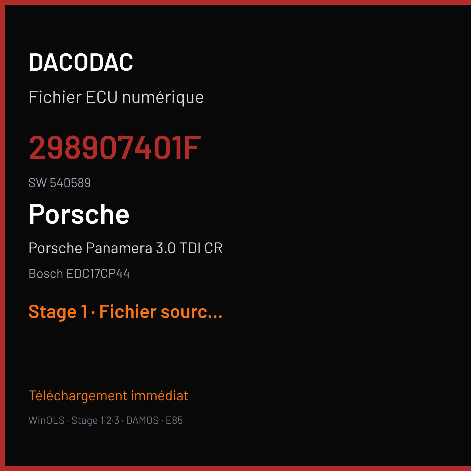 Porsche Panamera 3.0 TDI CR (2014) — Bosch EDC17CP44 — 298907401F · 540589 — Stage 1