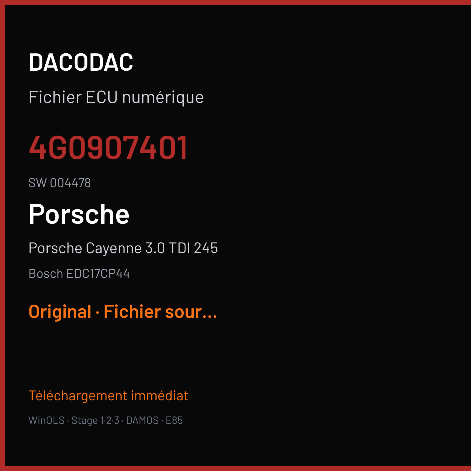 Porsche Cayenne 3.0 TDI 245 (2016) — Bosch EDC17CP44 — 4G0907401 · 004478 — Original