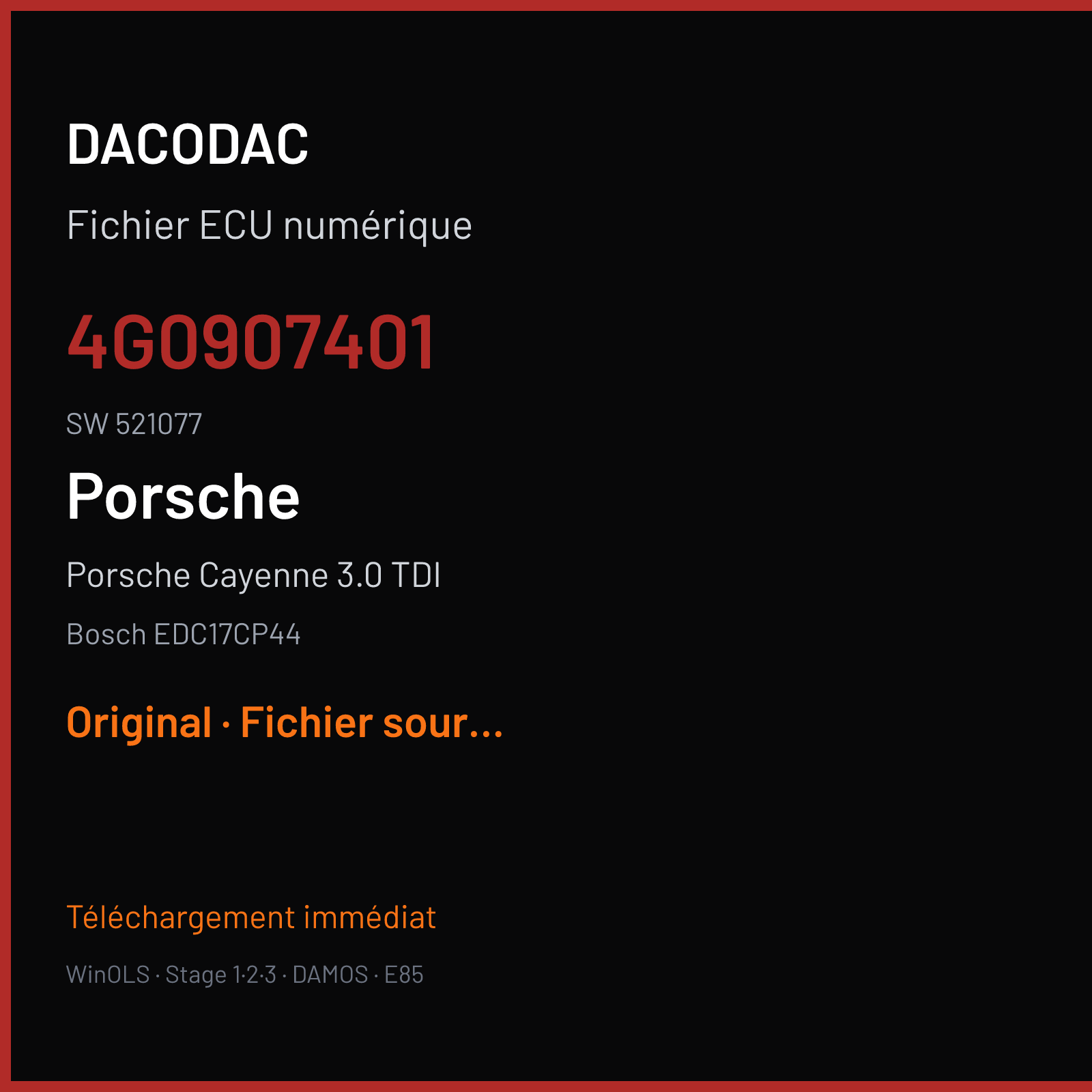 Porsche Cayenne 3.0 TDI (2012) — Bosch EDC17CP44 — 4G0907401 · 521077 — Original