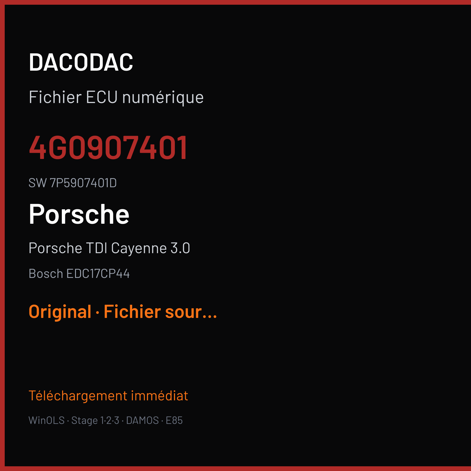 Porsche TDI Cayenne 3.0 (2010) — Bosch EDC17CP44 — 4G0907401 · 7P5907401D — Original