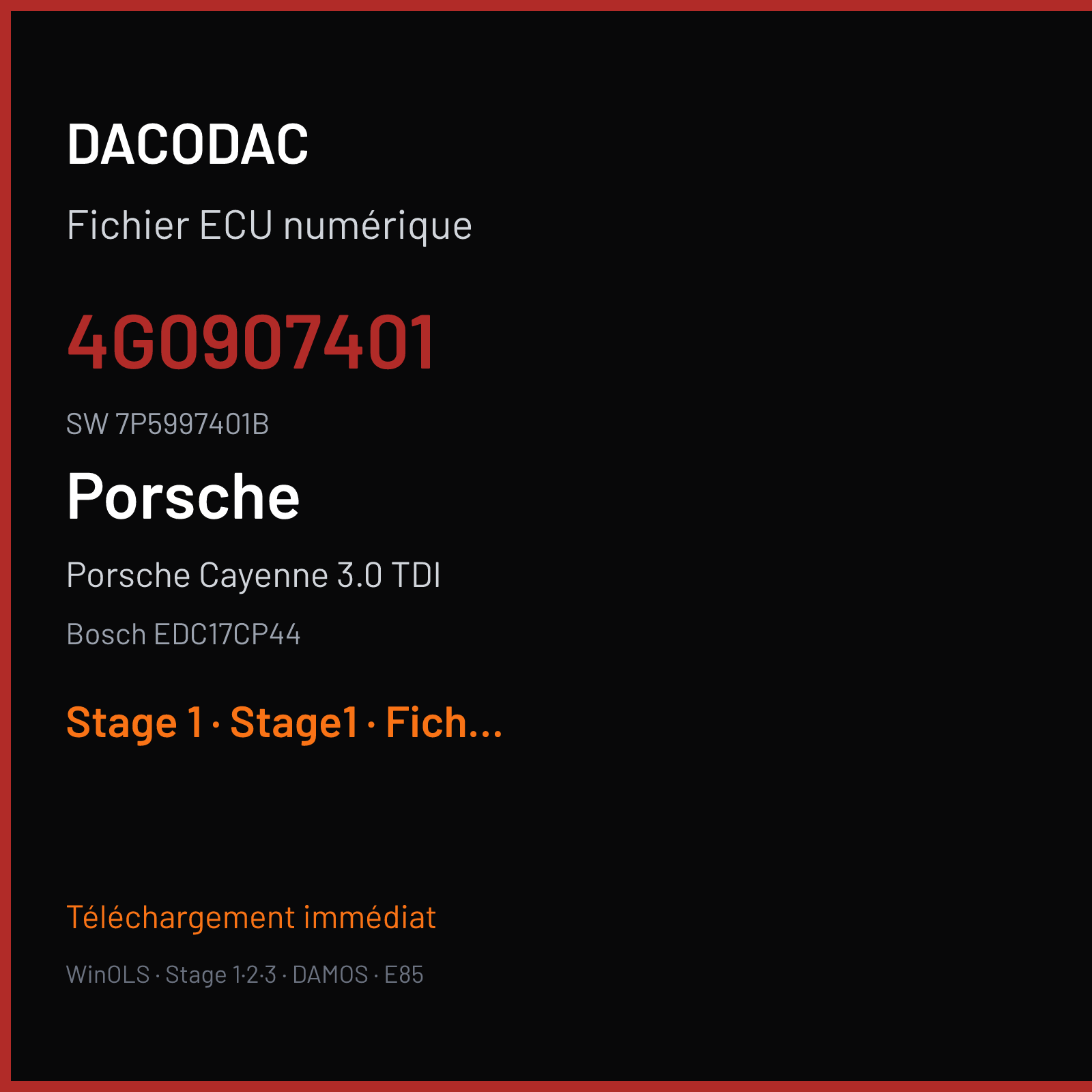 Porsche Cayenne 3.0 TDI (2014) — Bosch EDC17CP44 — 4G0907401 · 7P5997401B — Stage 1